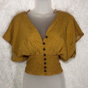 mustard floral smocked blouse